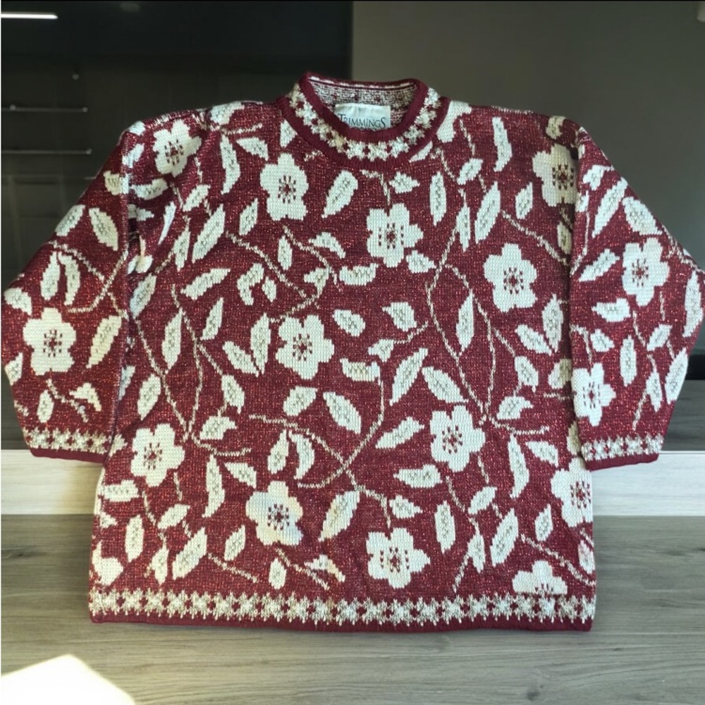 VTG Sweater Trimmings Womens Size 18w Cranberry w/red Shine Ramie Cotton Tunic